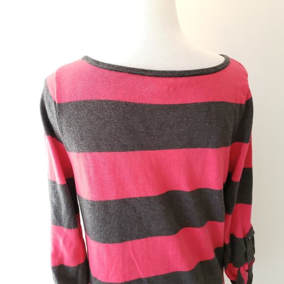 Caslon Tunic Sweater Striped Pink Gray Roll Tab S - Picture 5 of 10